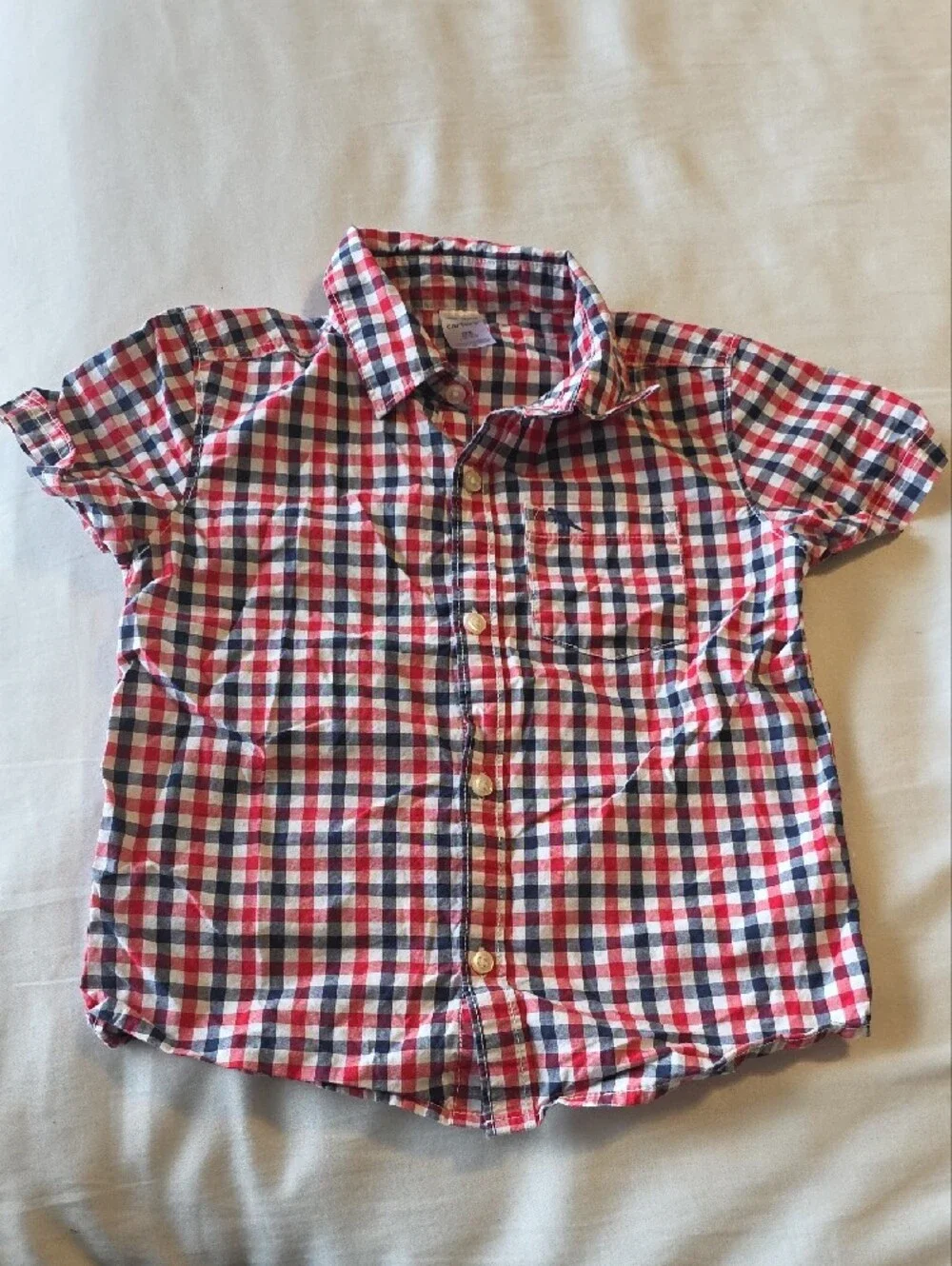 Carters Red, White & Navy Check Button-Up Shirt With Navy Shorts, 5T